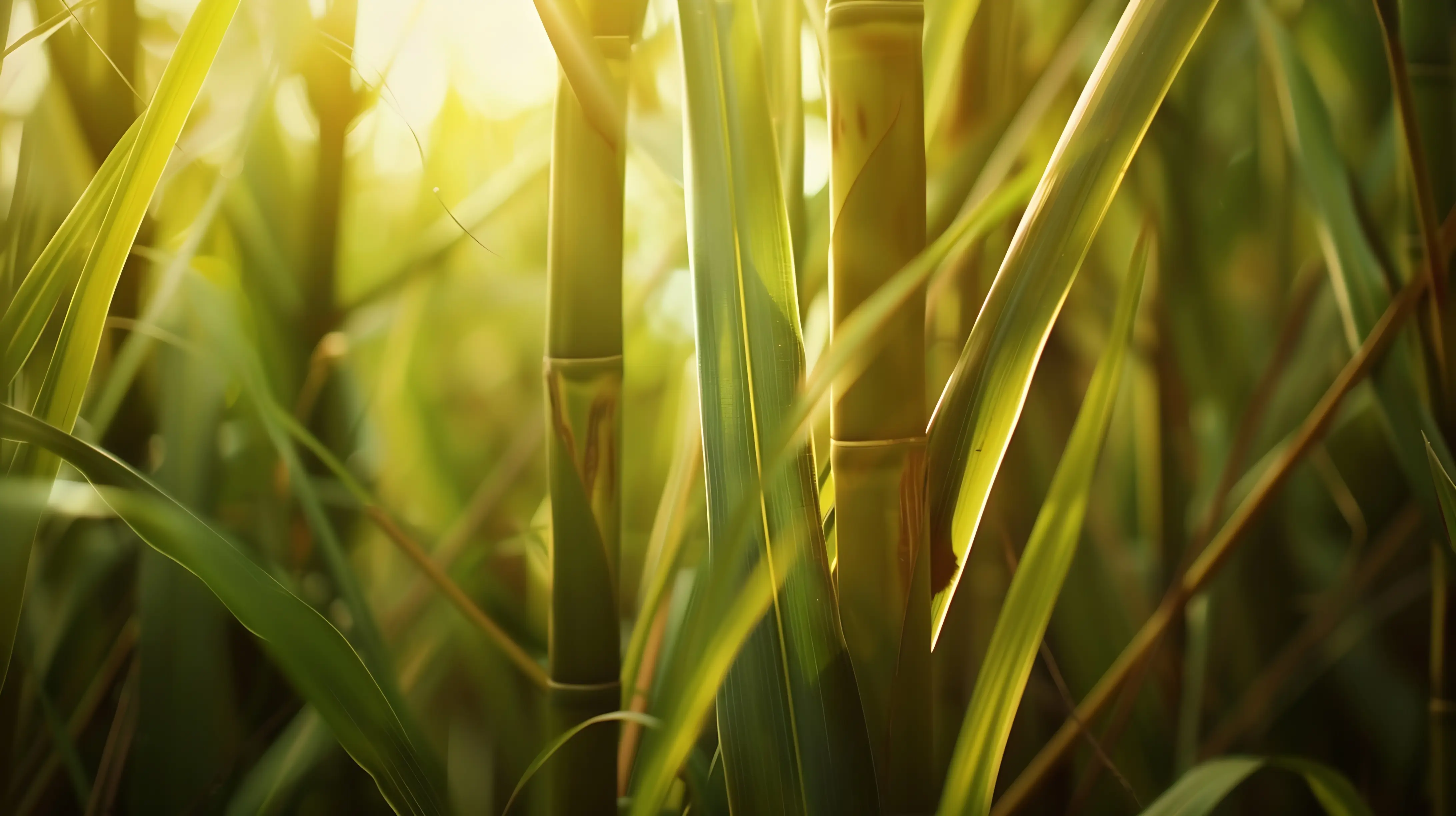Sugarcane stalks in close-up with golden light